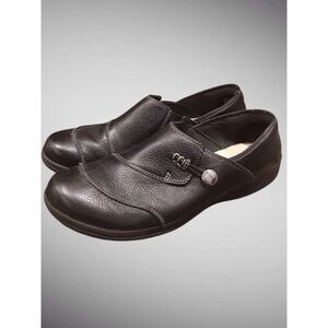 Clarks Women's Size 10W Shoes Cheyn Misha Leather‎ Loafer Flat Black GUC